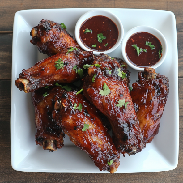 Smoked turkey wings glazed with BBQ sauce, ready to be served with a smoky, crispy finish