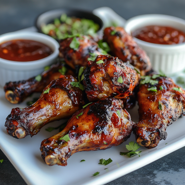 Smoked turkey wings glazed with BBQ sauce, ready to be served with a smoky, crispy finish