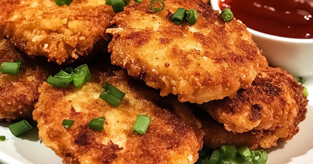 Golden fried Tyson chicken patties sizzling in a pan