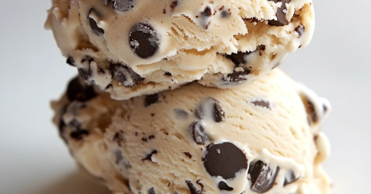 Homemade cookie dough ice cream with chunks of edible cookie dough and chocolate chips