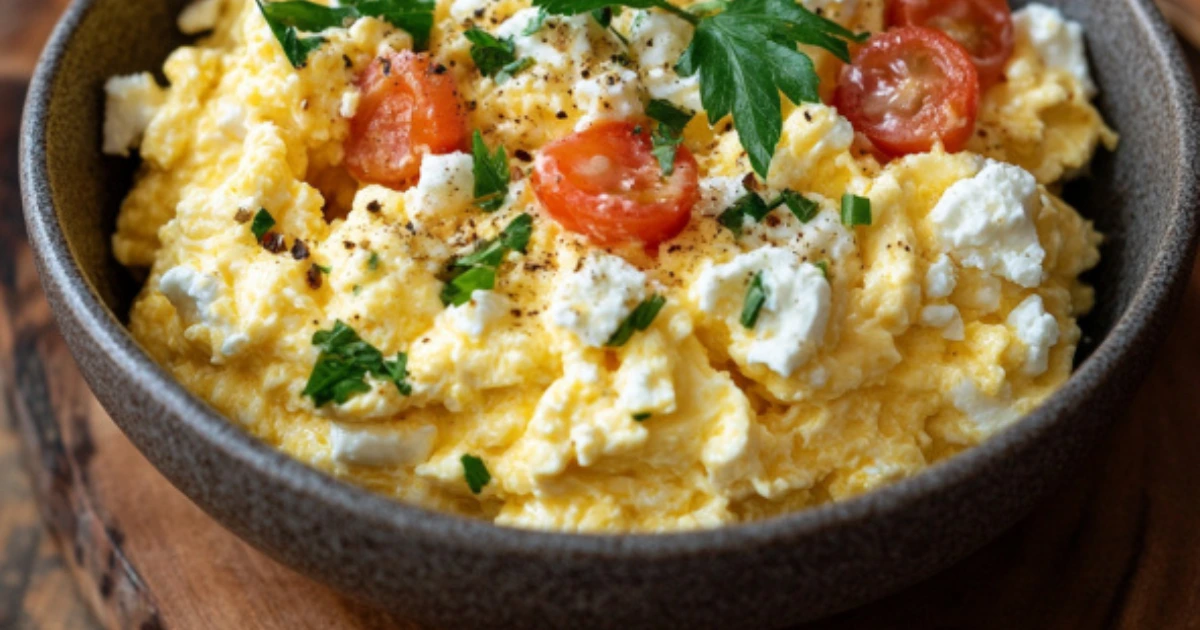 Scrambled eggs with cottage cheese for a creamy, protein-packed breakfast