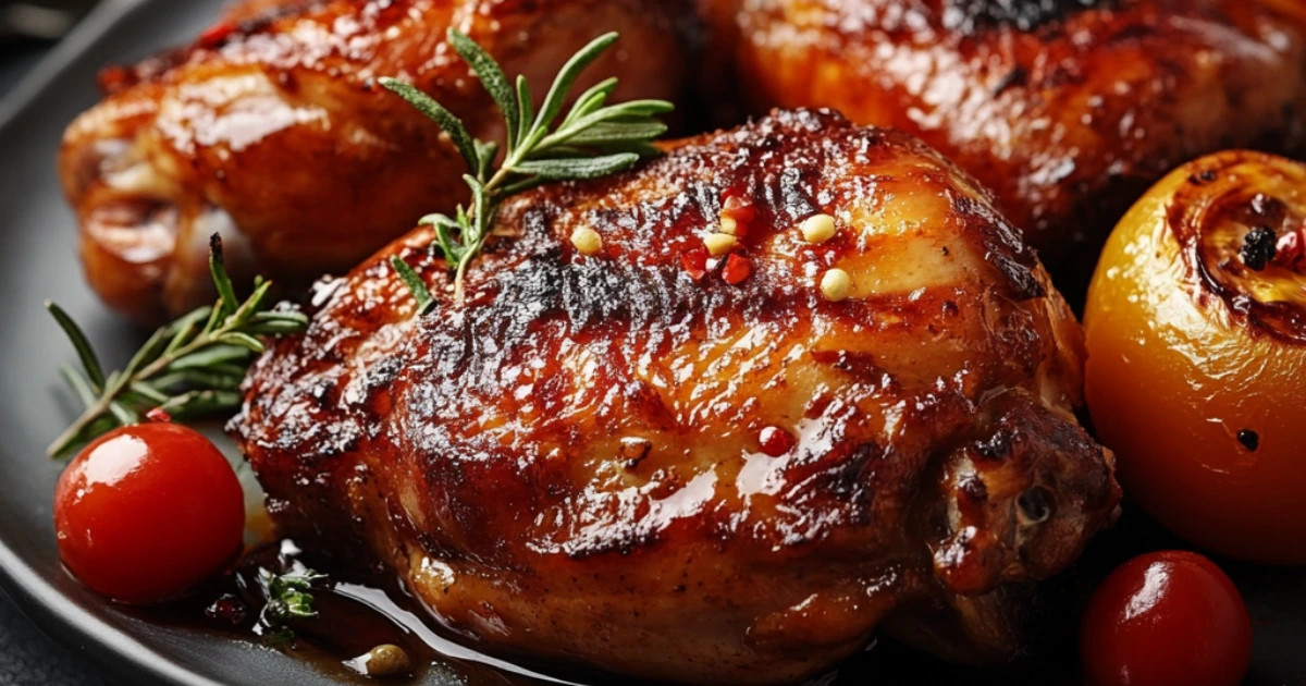 Smoked chicken on a plate, showcasing the smoky flavor and tender texture