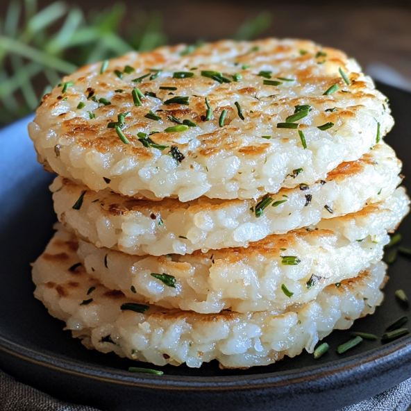 Freshly made homemade rice cakes with a golden, crispy texture, perfect for a healthy snack or meal