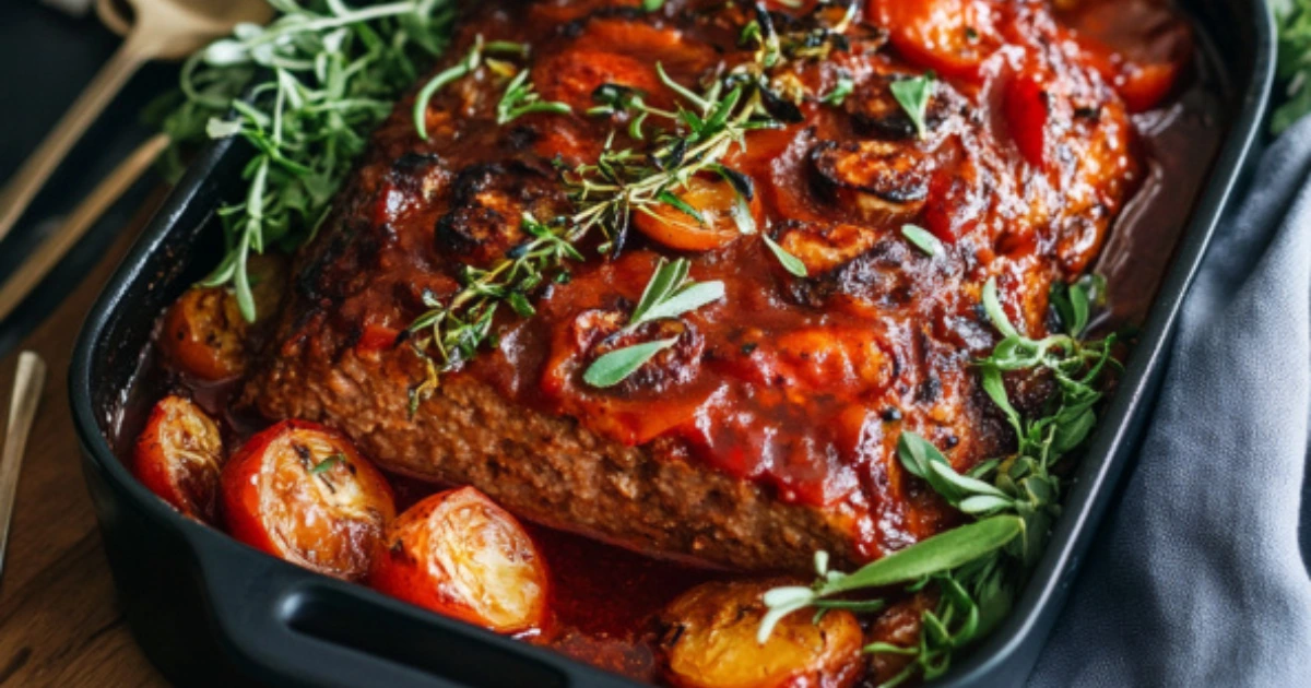 A classic meatloaf made with the basic formula of ground meat, breadcrumbs, eggs, and seasonings