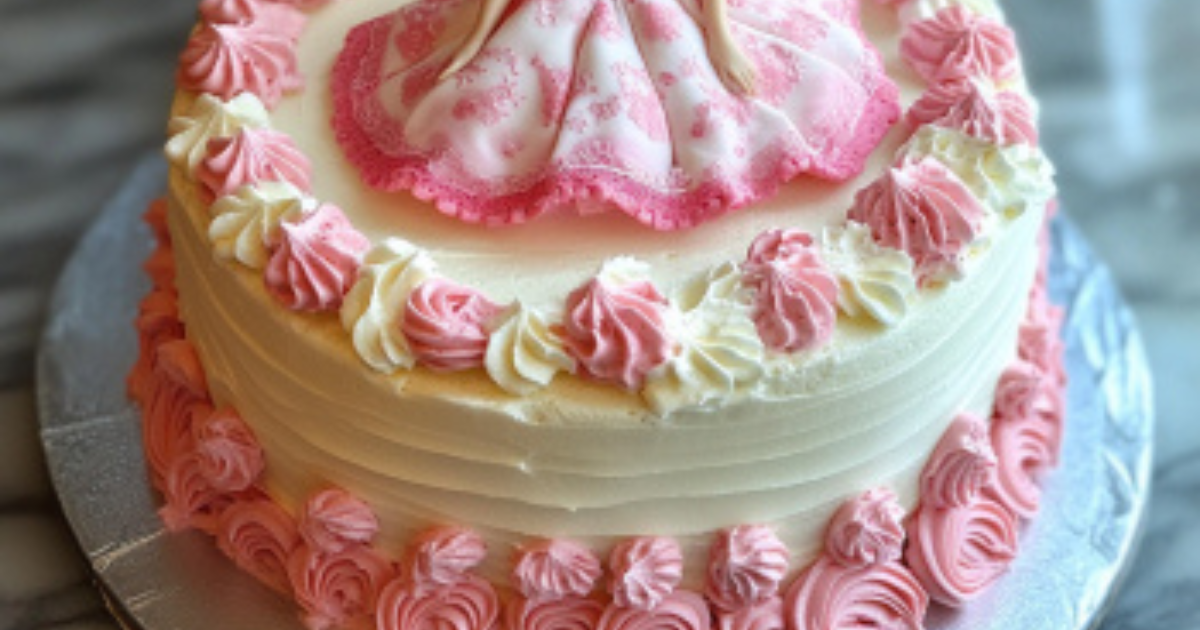 A beautifully decorated Barbie cake with a pink fondant gown and intricate details, perfect for birthdays and celebrations.