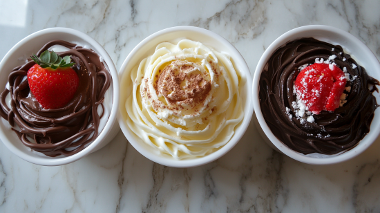 A bowl of Neapolitan ice cream showcasing the three flavors: rich chocolate, creamy vanilla, and fruity strawberry, perfectly layered