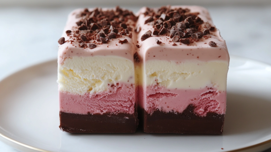 Classic Neapolitan ice cream with distinct chocolate, vanilla, and strawberry layers, highlighting the correct spelling and cultural significance