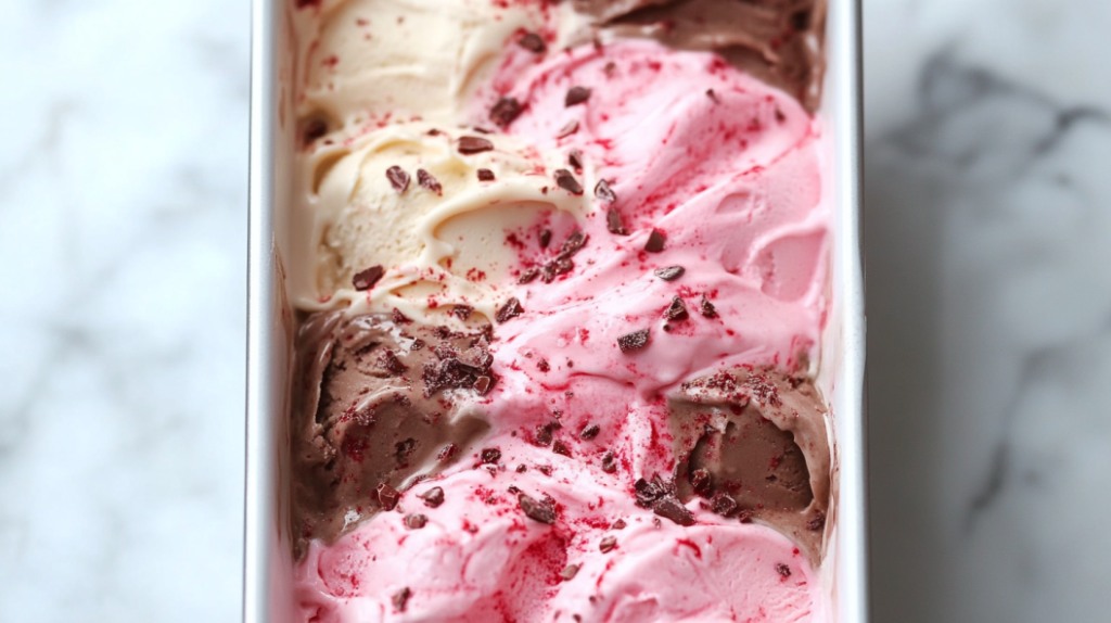 A serving of Neapolitan ice cream alongside traditional Italian desserts, symbolizing its cultural importance in Italian-American cuisine