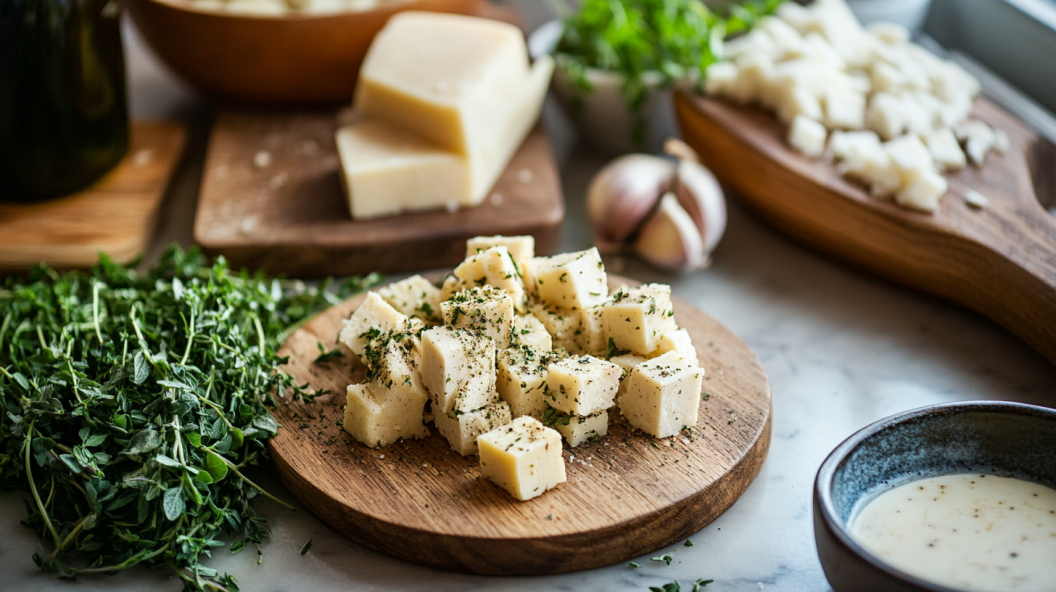 A hearty bowl of soup garnished with fresh herbs and croutons, showcasing layers of flavor and texture