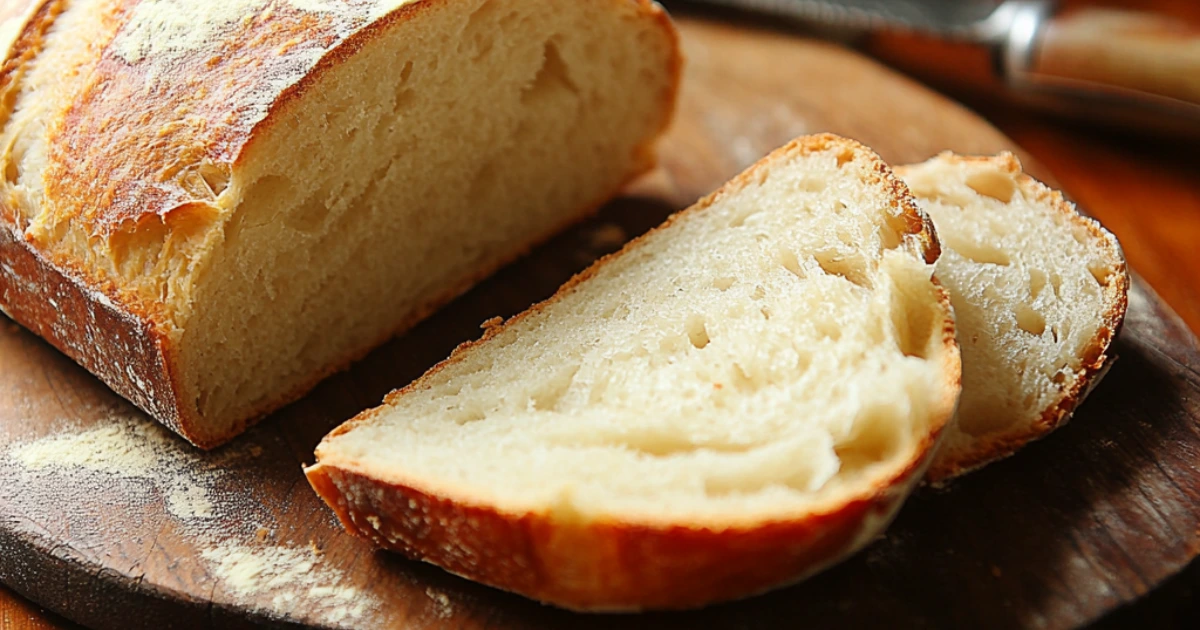 Slicing homemade bread with a serrated knife for perfect, even slices