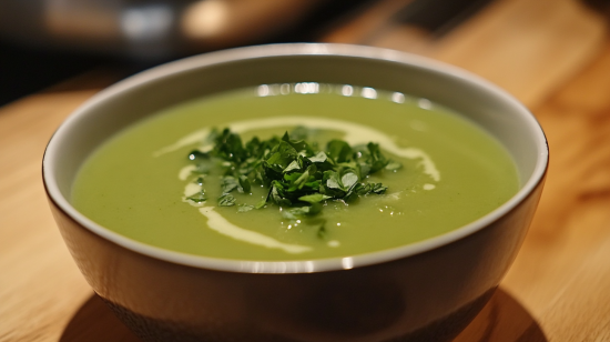 A vibrant bowl of soup with fresh herbs, spices, and a drizzle of oil, highlighting the seasonings that elevate its flavor